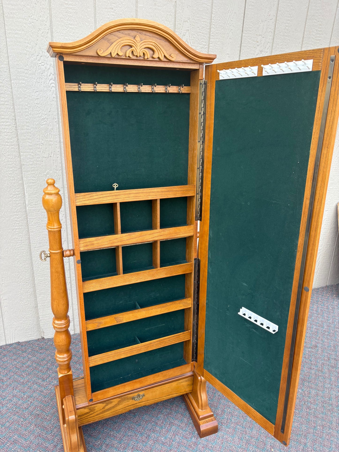 67715 Oak Cheval Mirror with Jewelry Storage, Traditional Style