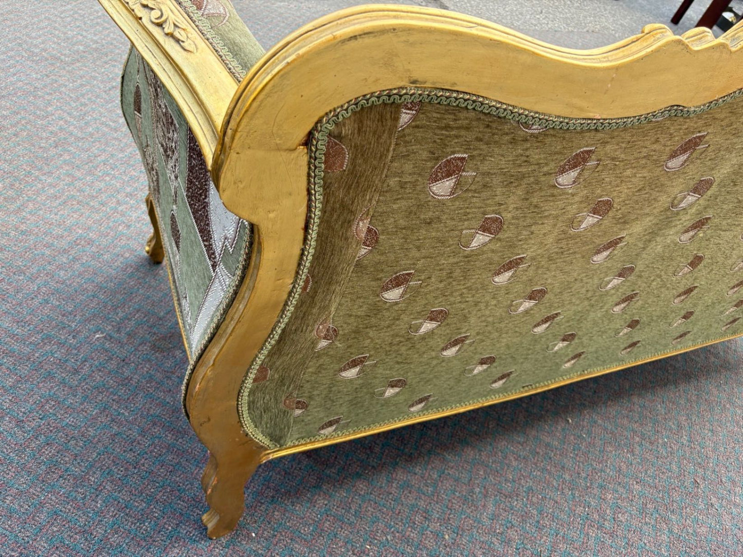 67517 Elegant Vintage French Provincial Gold Gilt Sofa with Tapestry Upholstery