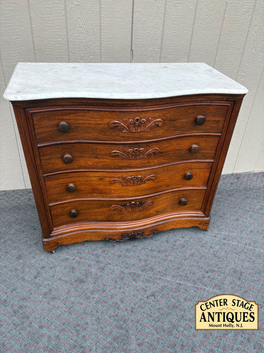68104 Antique Rosewood Chest with Marble Top and Carved Details