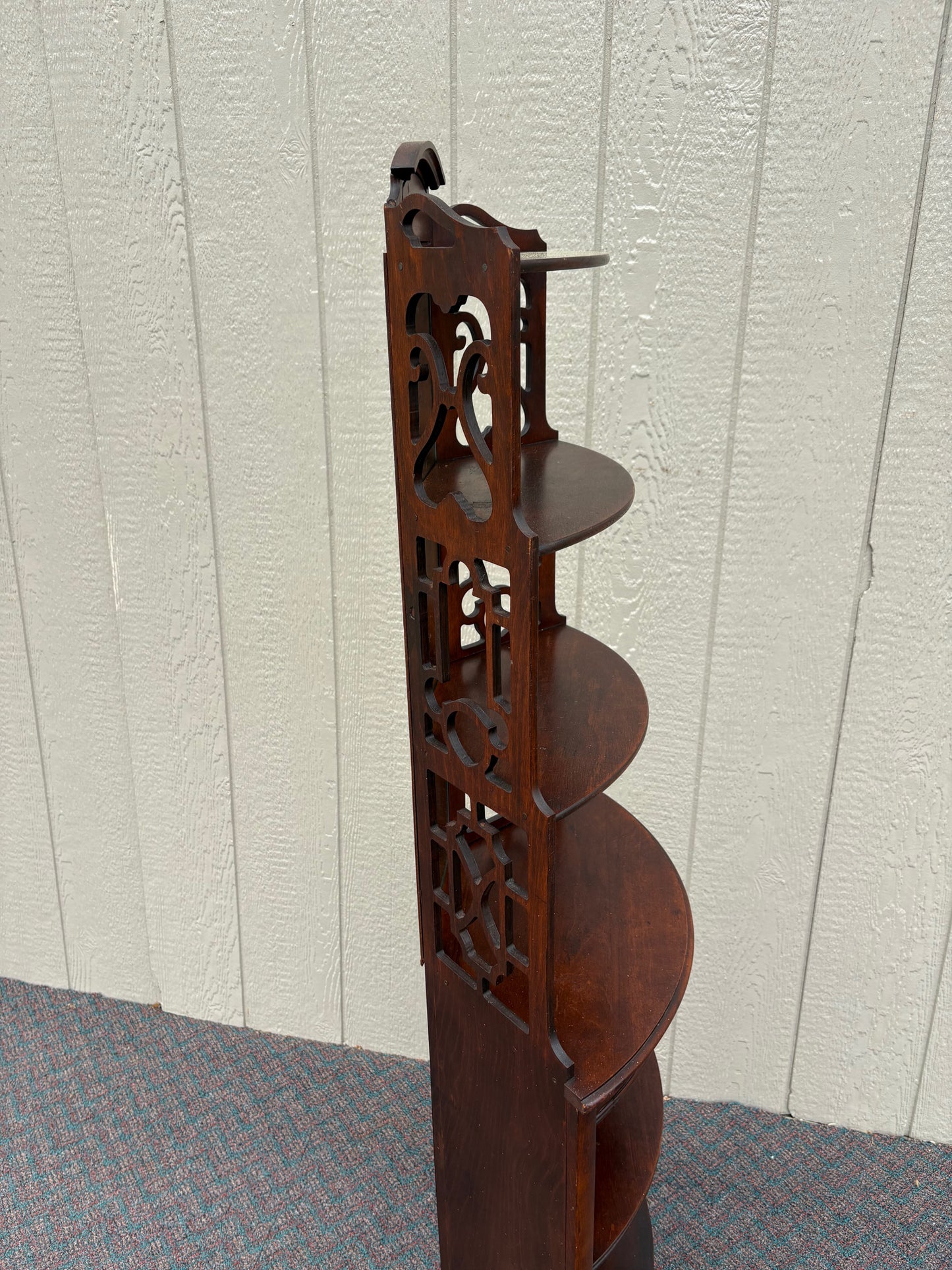 67739 Antique Mahogany Corner Shelf with Ornate Openwork Design