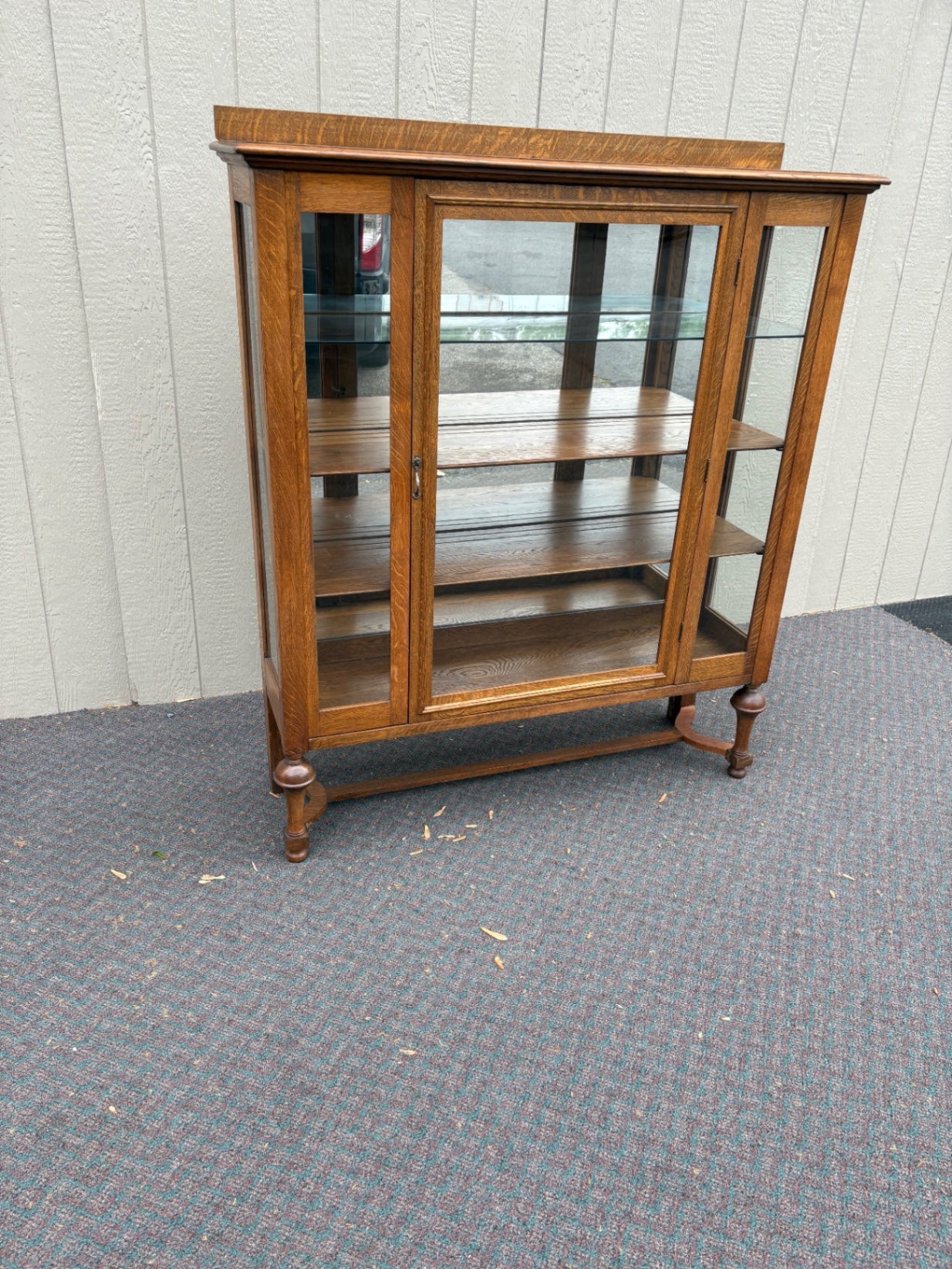 67789 Victorian Oak China Cabinet with Glass Doors and Shelves