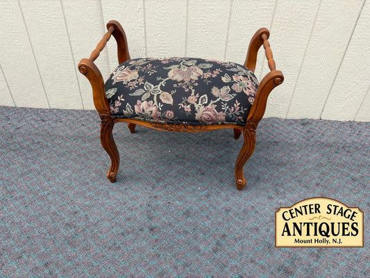 68098 Vintage Carved Wood Window Bench with Floral Upholstery