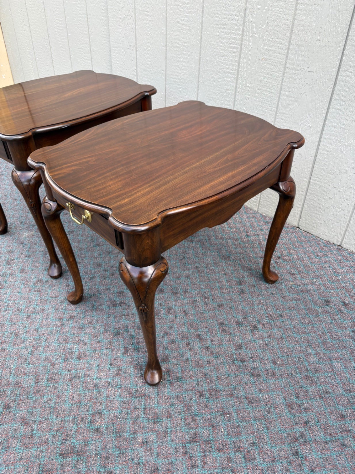 67955 Pair of Harden Queen Anne End Tables in Rich Walnut Finish