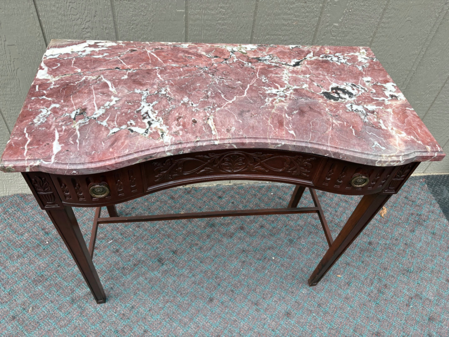 Antique Console Table with Marble Top and Carved Details