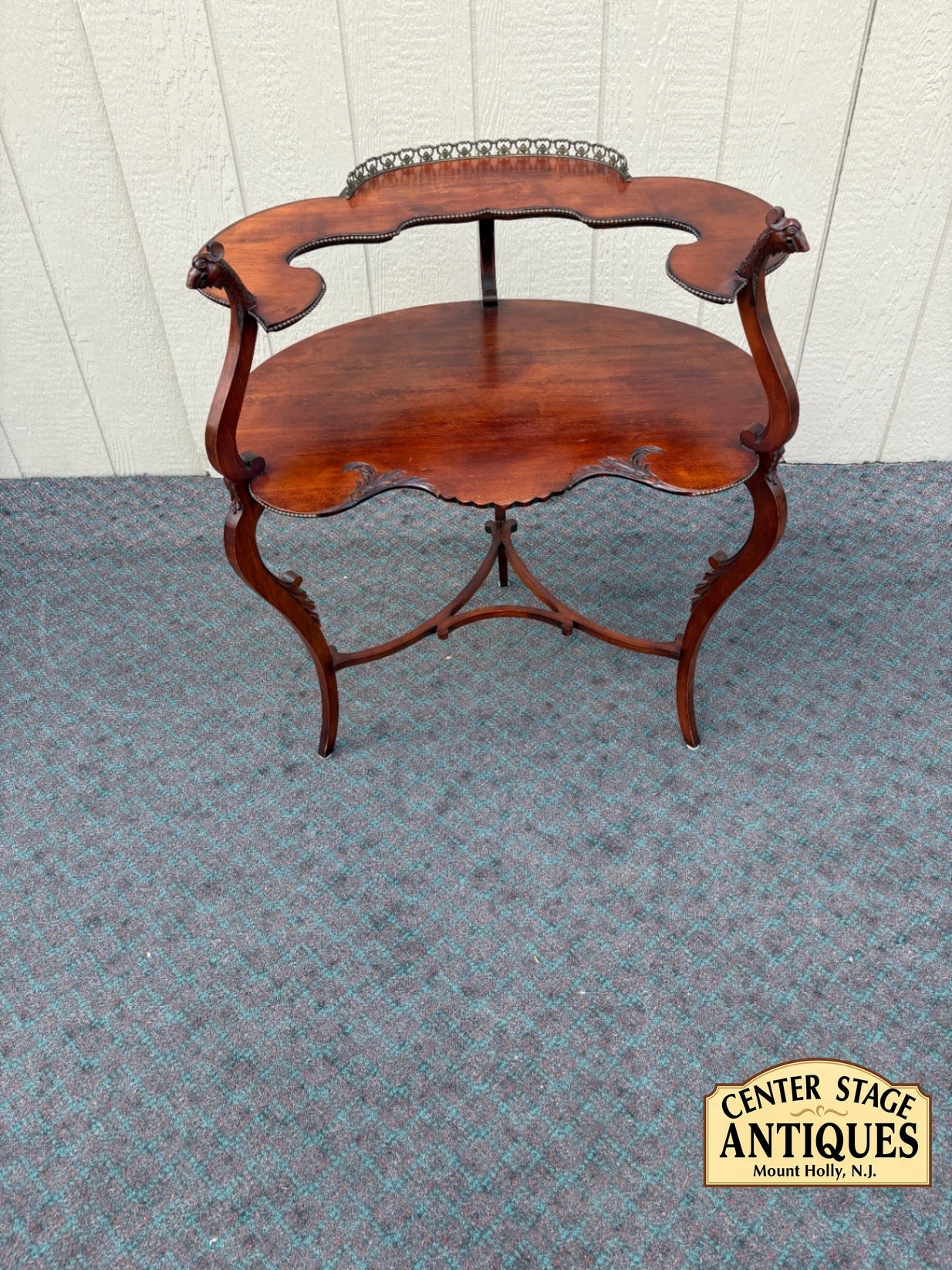 Mahogany Two-Tier Figural Table with Ornate Carvings