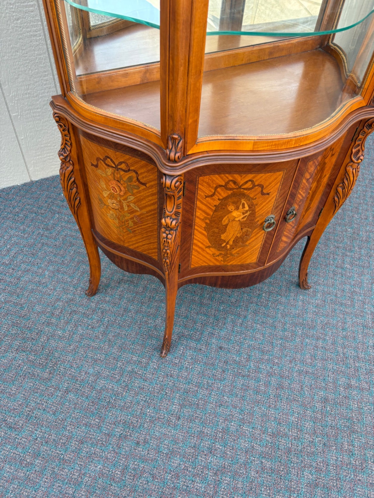 67807  Elegant Inlaid Curio Cabinet with Glass Display Shelves