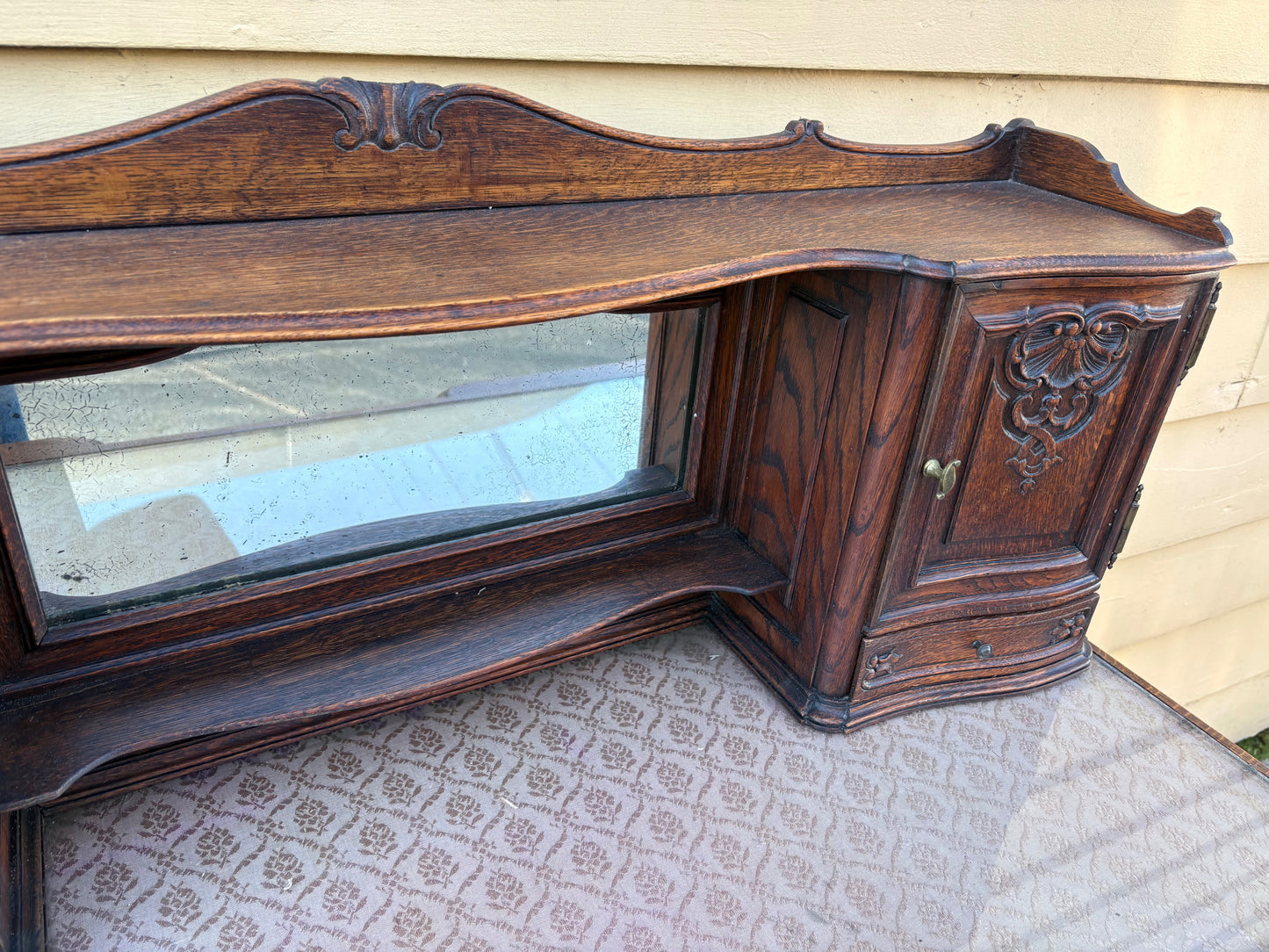 67783 Antique French Louis XV Style Oak Writing Desk with Mirror