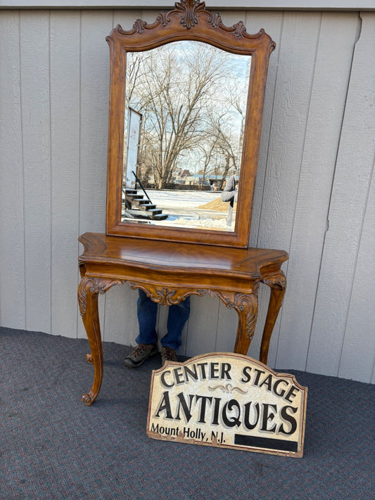 67377 French Provincial Console Table with Ornate Mirror