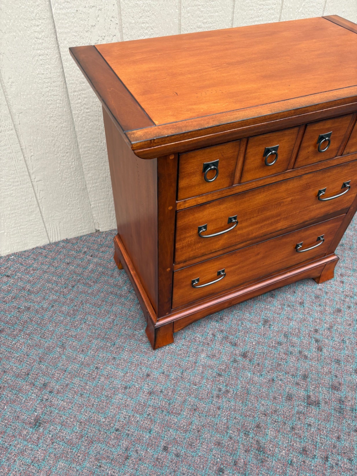 67989  Vintage Wooden Nightstand with Glass Shelf and Brass Accents