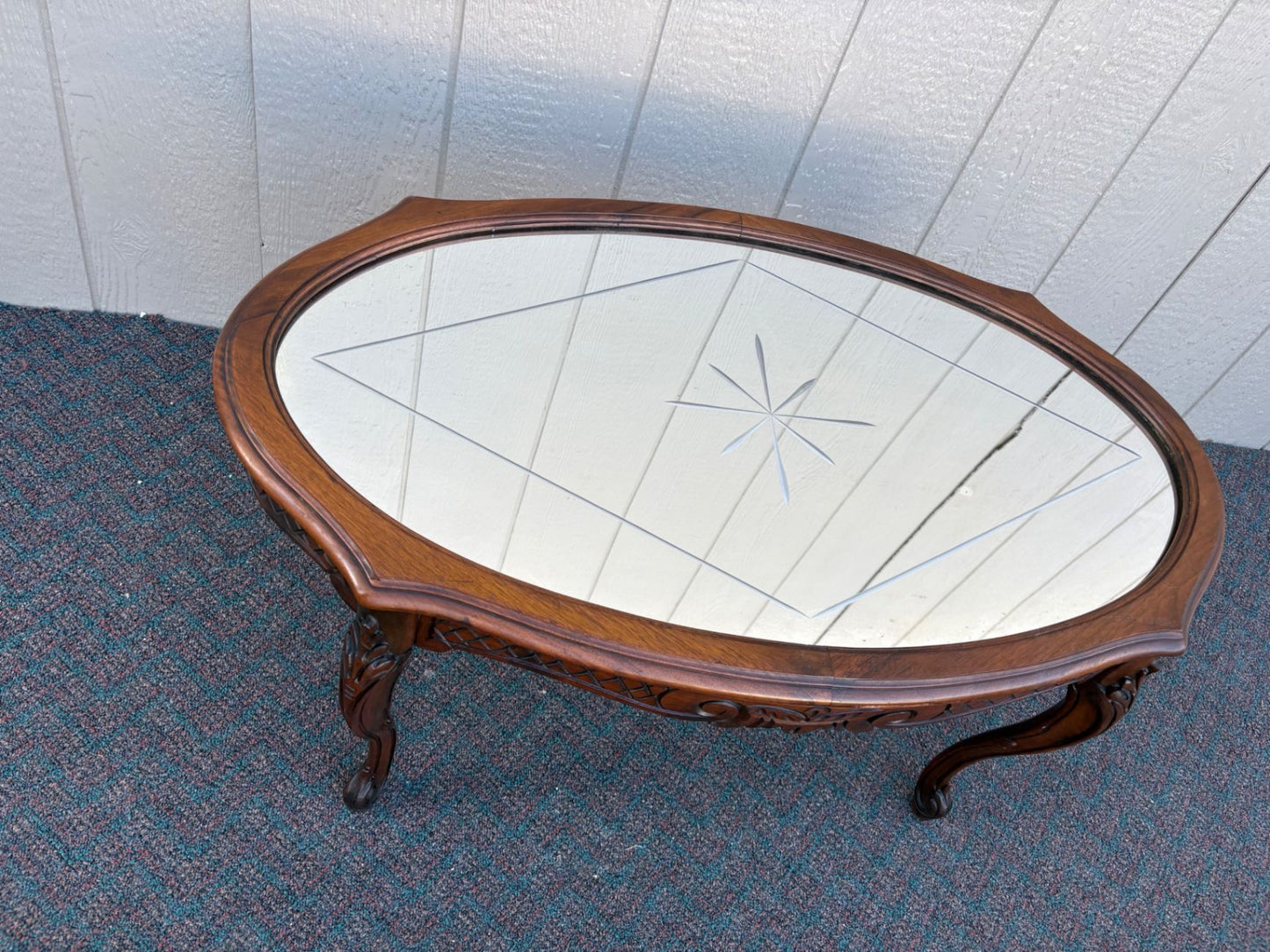 67432  Vintage French Provincial Etched Glass Coffee Table