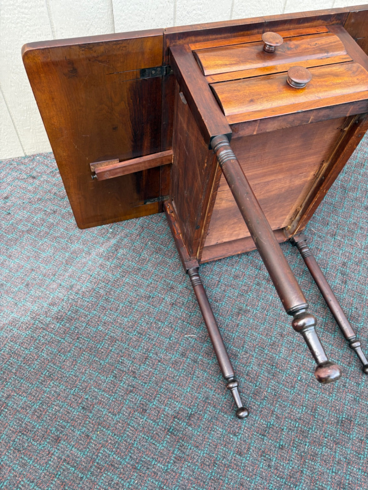 67916 Antique Drop Leaf Table with Two Drawers, Mahogany Finish