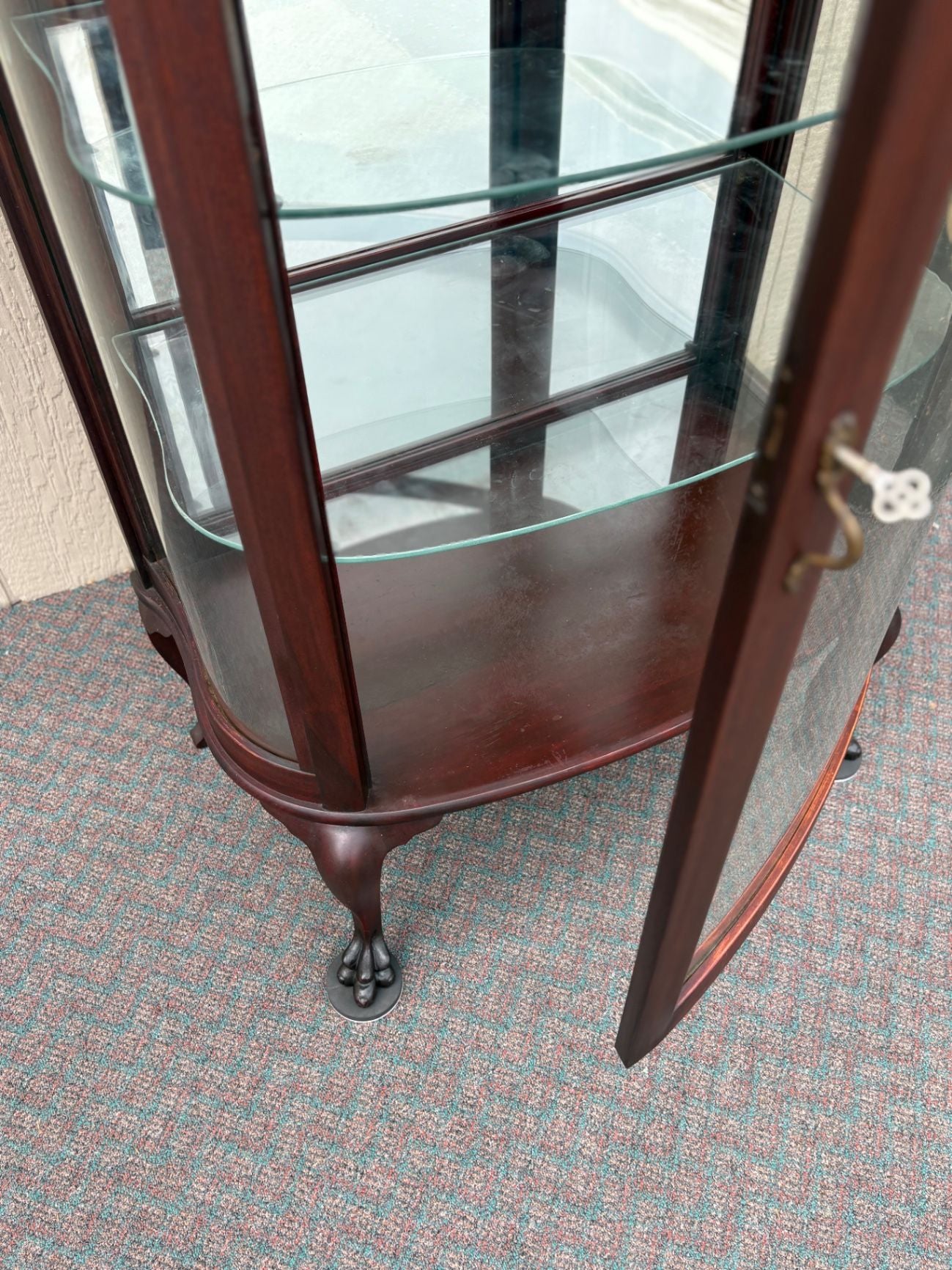 67681 Mahogany Serpentine China Cabinet with Claw Feet, 1930s