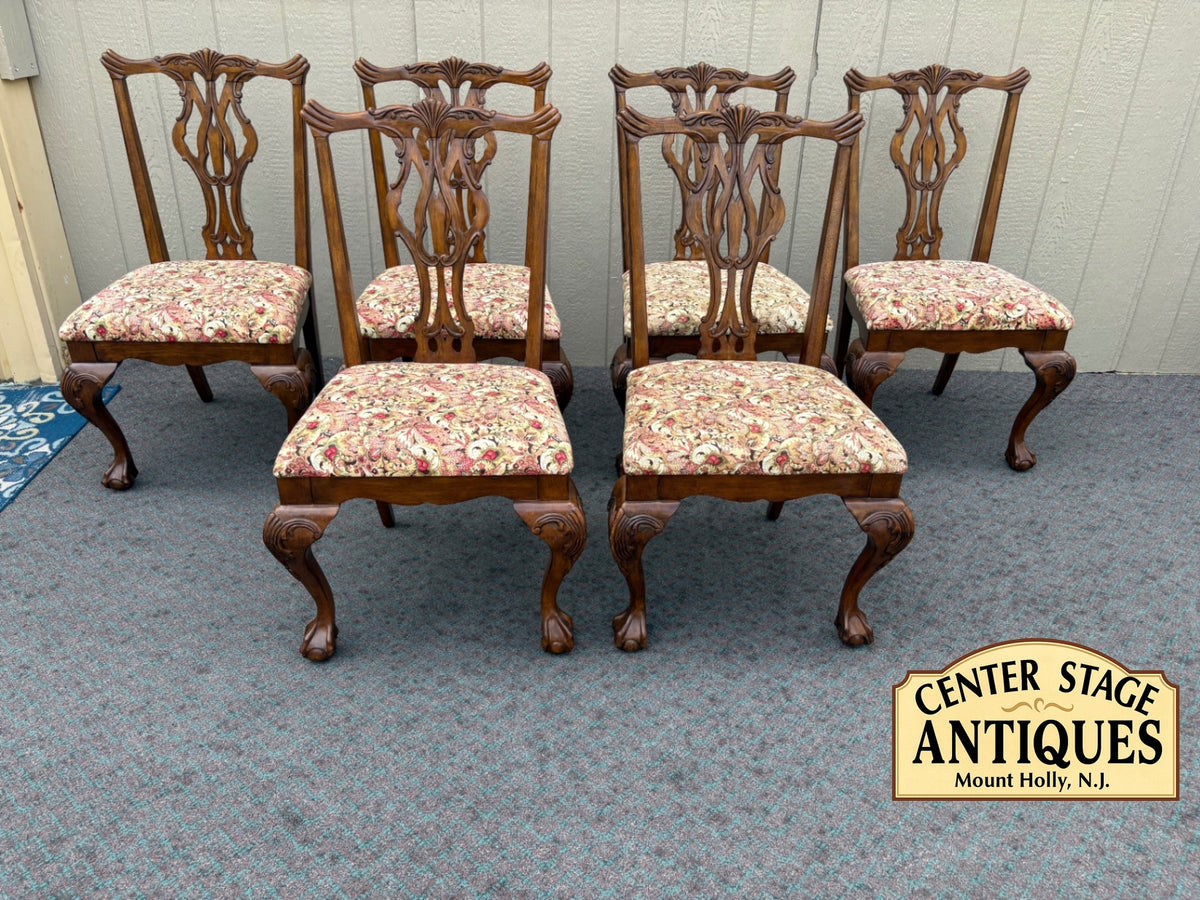 67996  Set of 6 Chippendale Style Dining Chairs with Upholstered Seats