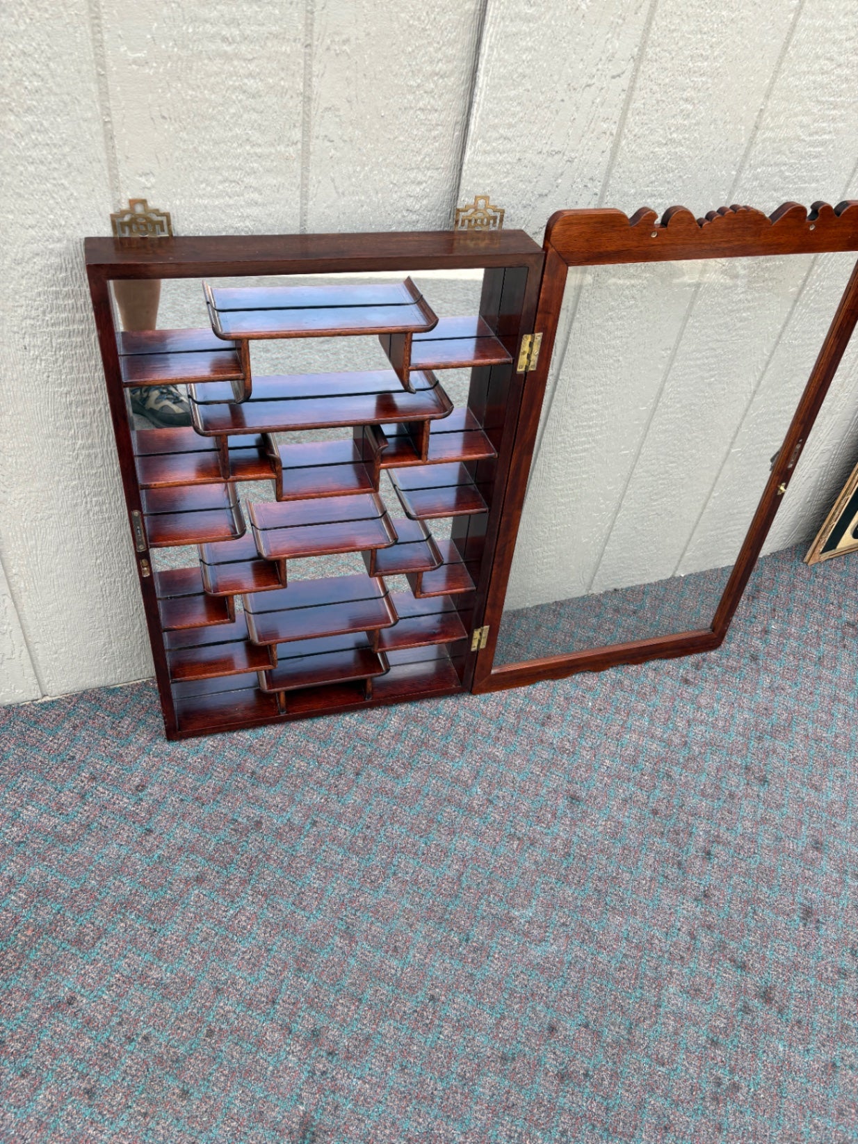 67960 Vintage Oriental Wall Shelf Curio Cabinet with Glass Door