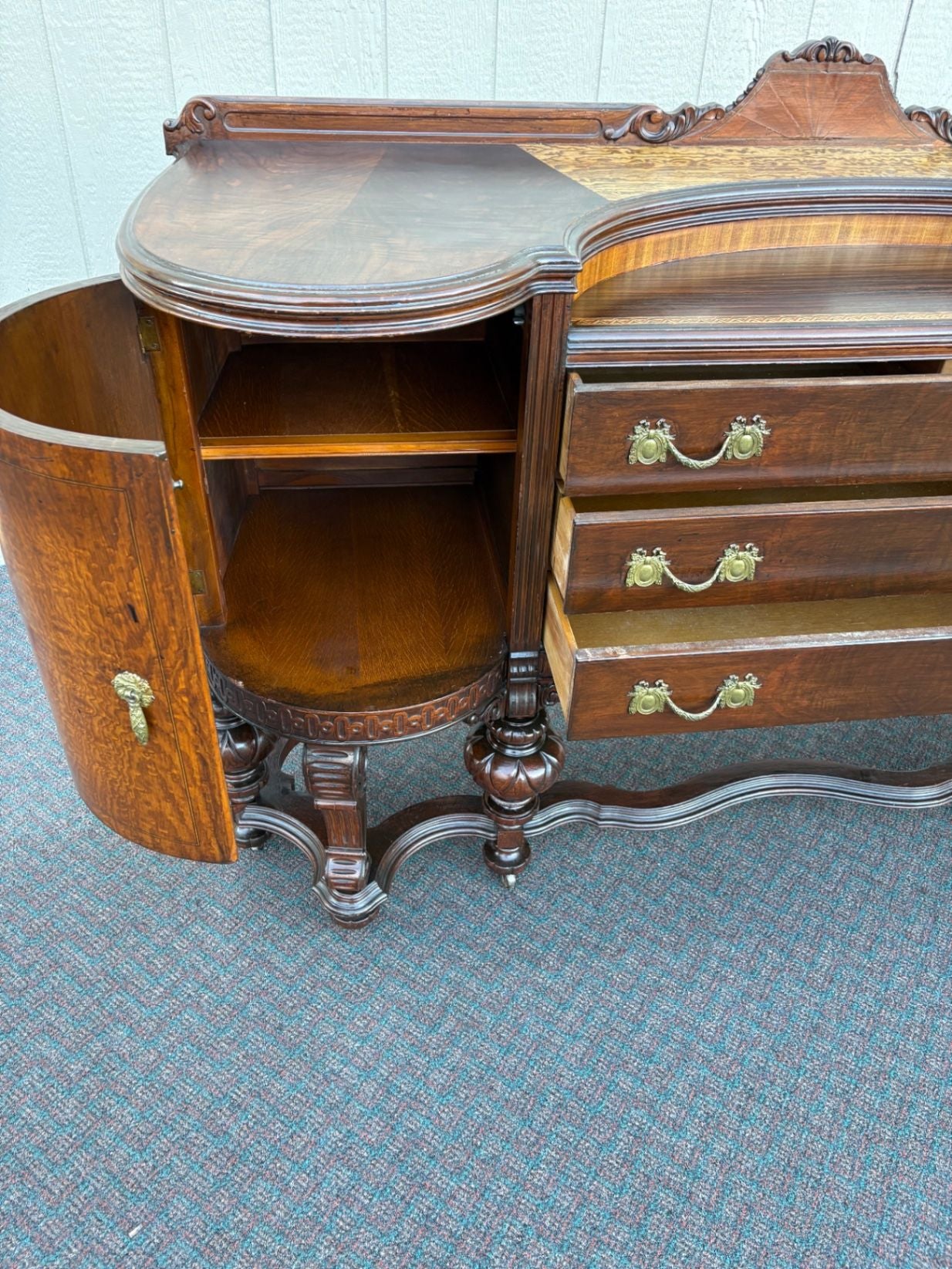 67513  Antique Victorian Sideboard Buffet with Ornate Carved Mahogany