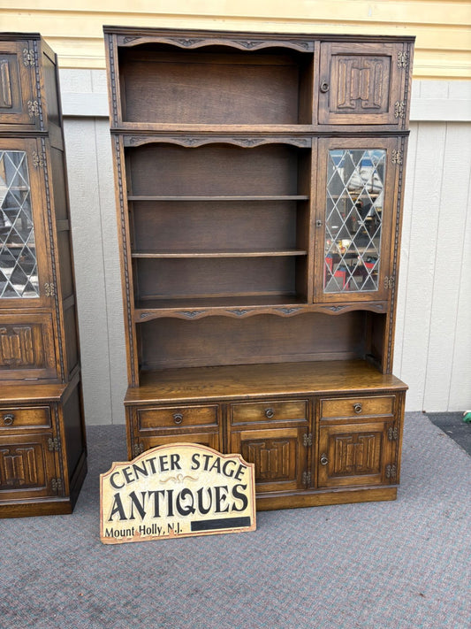 67409 Vintage Oak Bookcase Cabinet with Glass Doors and Shelves