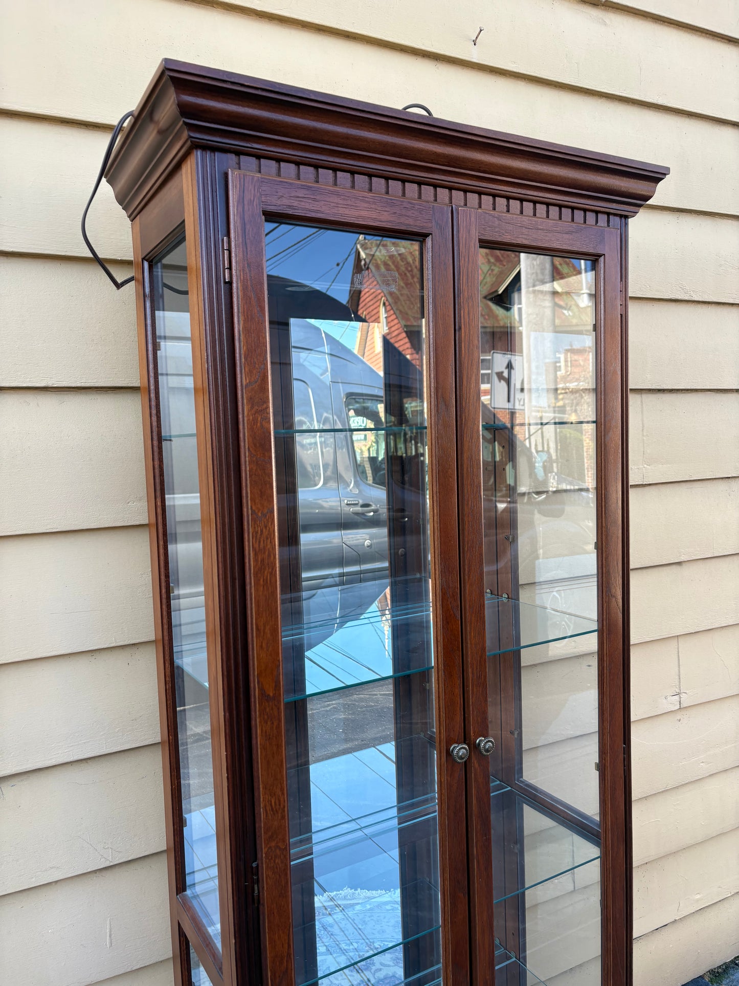 67787 Elegant Glass Display Curio Cabinet with Mahogany Finish