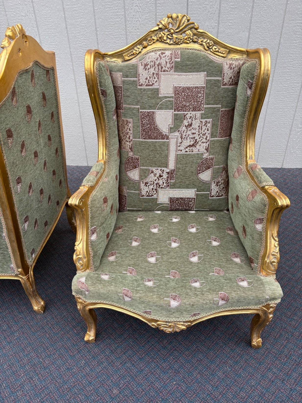 67516 Pair of Vintage French Provincial Gold Gilt Wingback Chairs