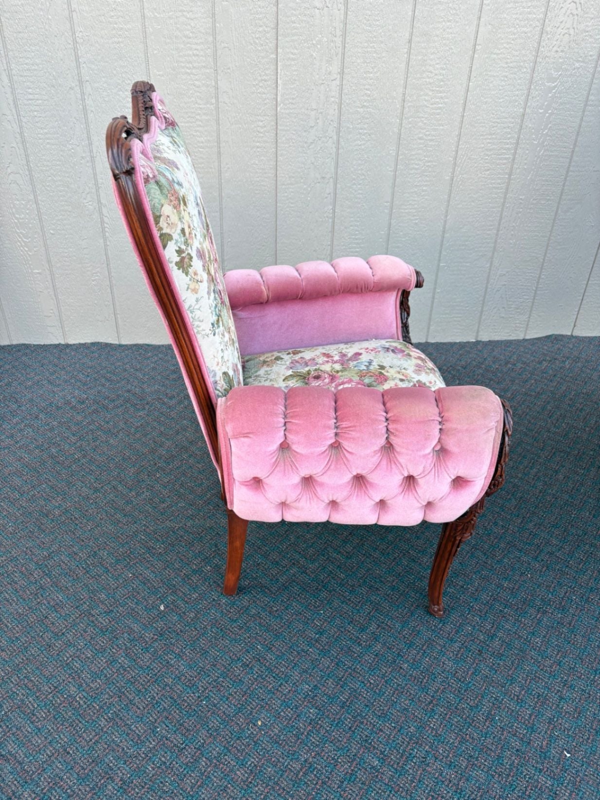 67494  Pair of Decorator Revival Armchairs with Floral Upholstery Seat 20"H