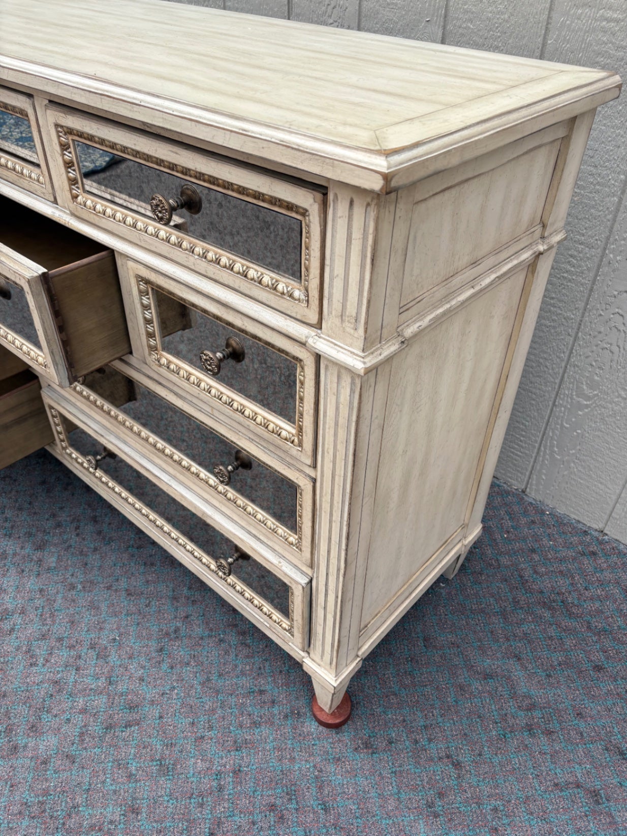 68005 Hooker Mirrored Dresser with Distressed Finish and Elegant Detailing