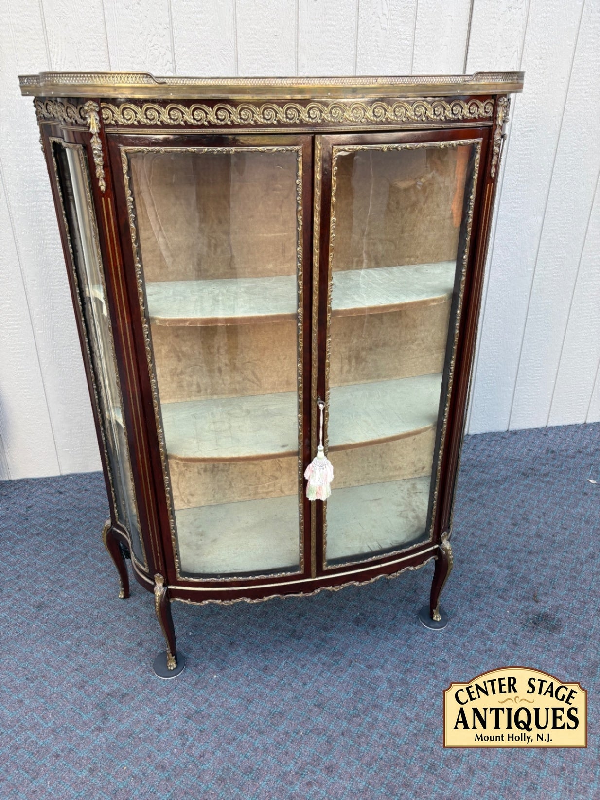 68099  Louis XV Style Marble Top Curio Cabinet with Glass Doors