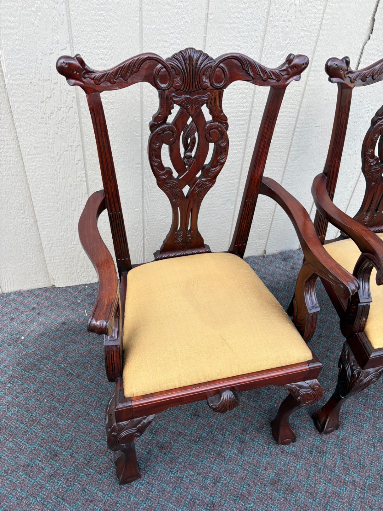 68129 Pair of Chippendale Style Mahogany Armchairs with Carved Details
