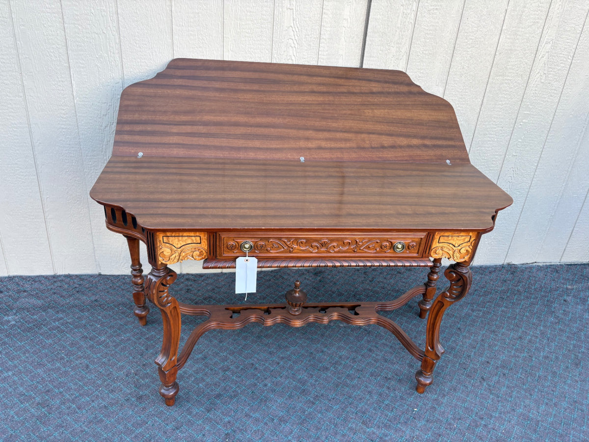 Flip Top Console Game Table with Carved Details