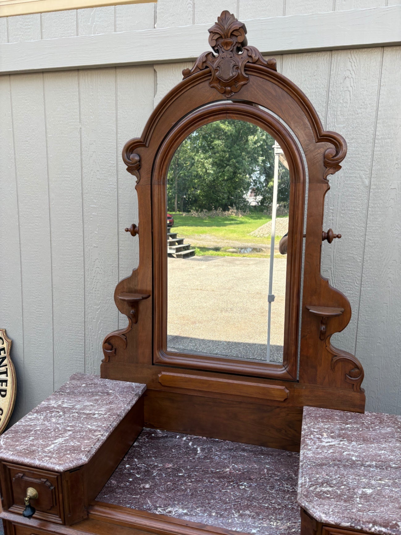 68016 Victorian Marble Top Dresser with Ornate Mirror and Drawers