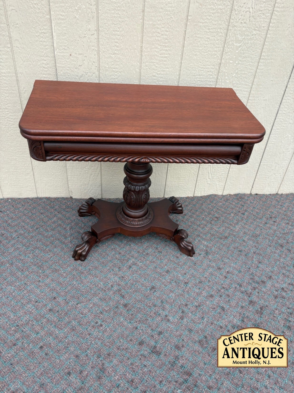 Antique Empire Style Mahogany Game Table with Pedestal Base