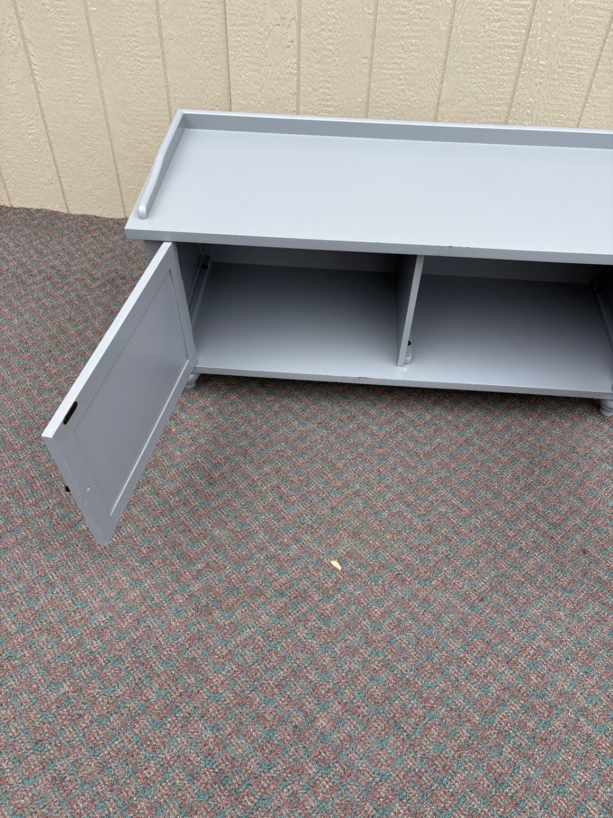 67736 Contemporary Grey Storage Bench with Cushion and Louvered Doors