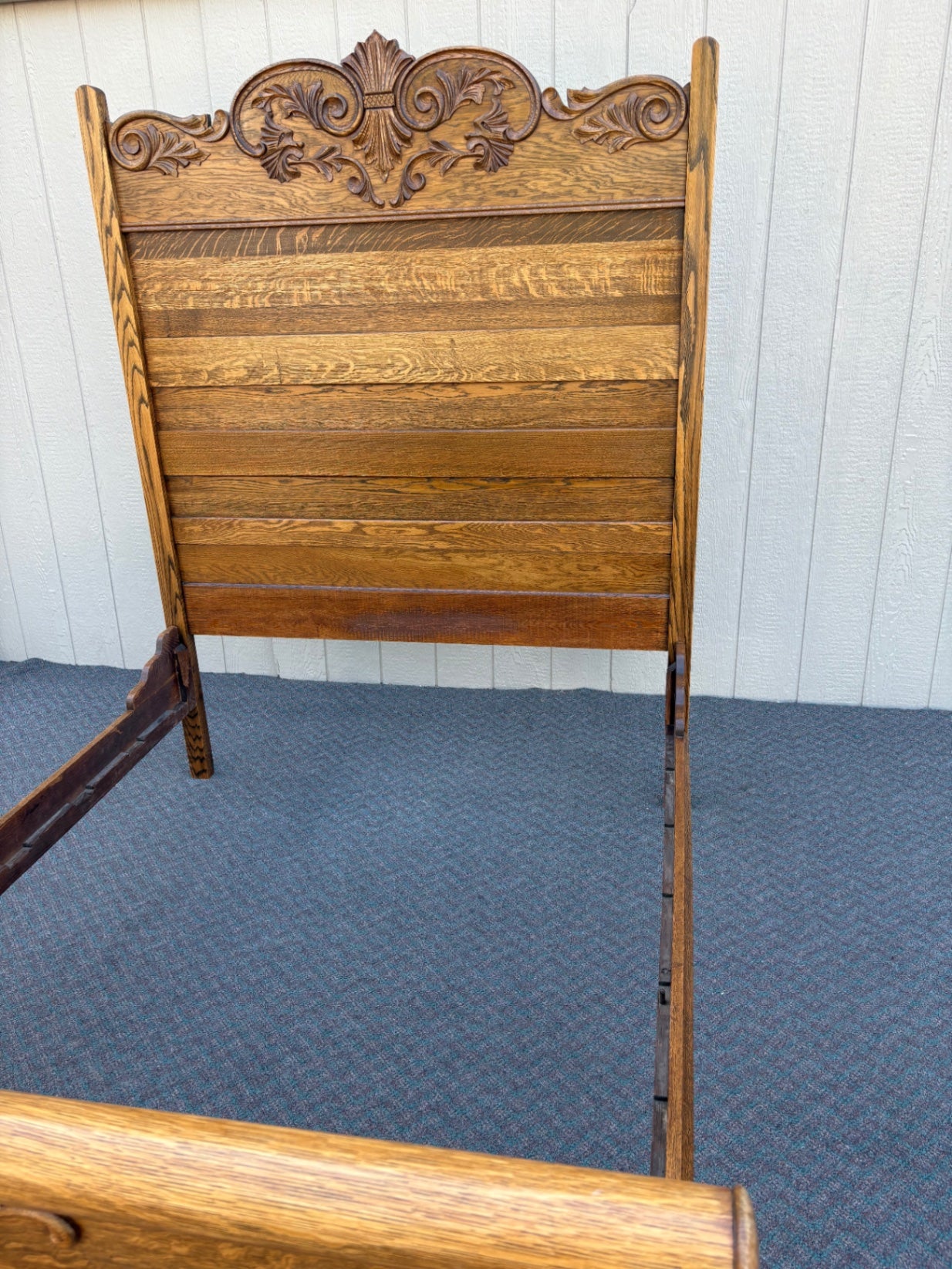 67793 Victorian Oak Full Size Bed Frame with Carved Details