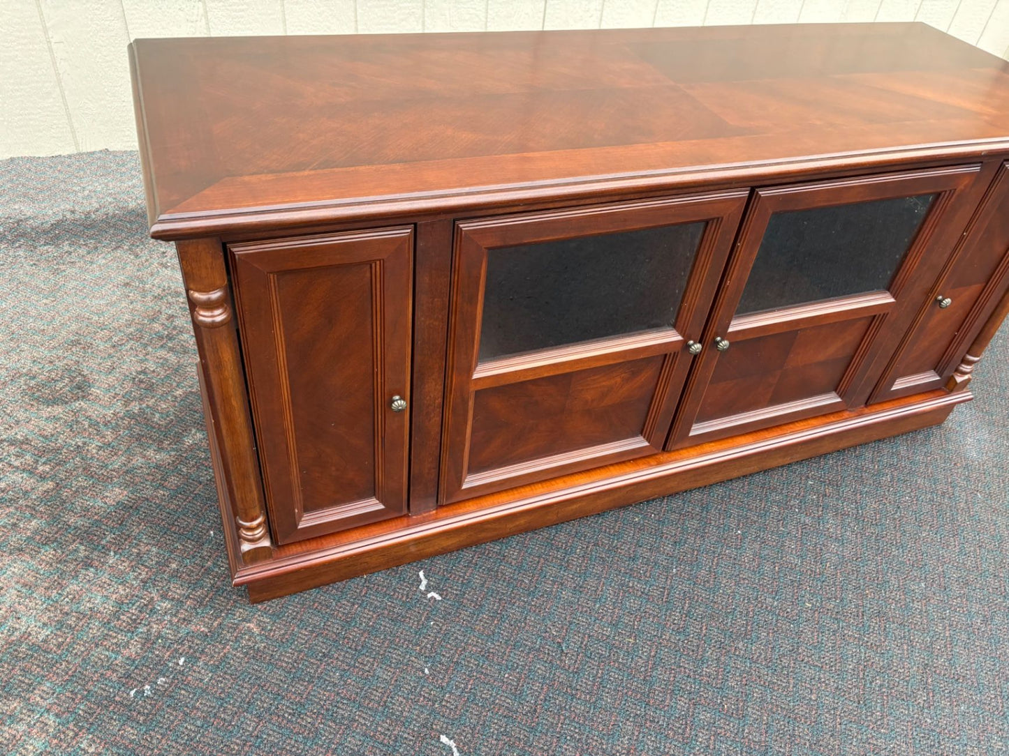67472  Elegant Cherry Wood Television Cabinet with Glass Doors