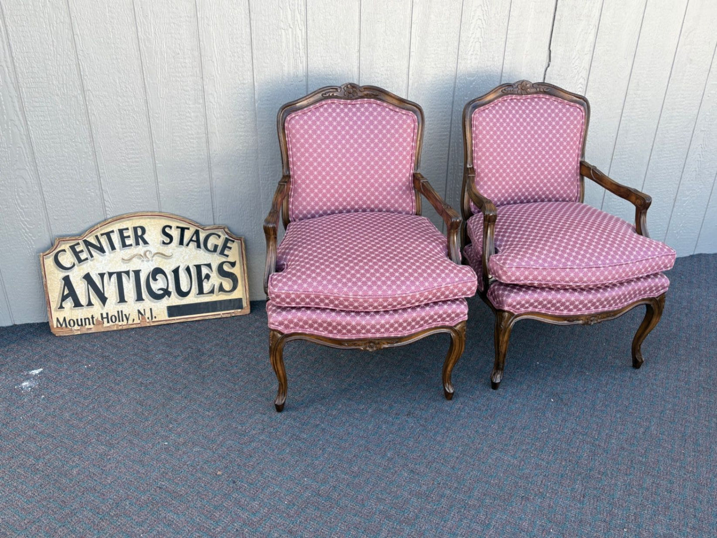 67423 Pair of French Louis XV Style Carved Wood Armchairs