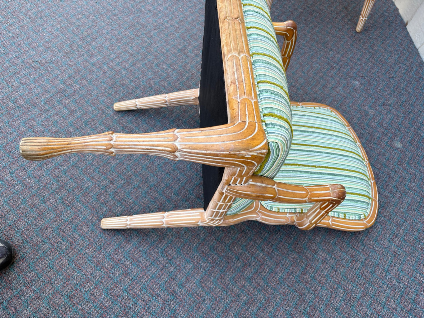 67613  Pair of Vintage Rattan Armchairs with Striped Upholstery