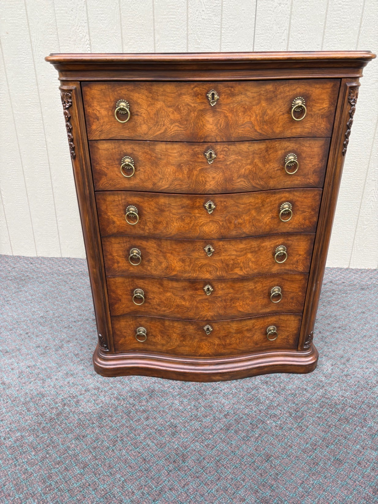68019 Henredon Vintage High Chest Dresser with Burl Wood Inlay