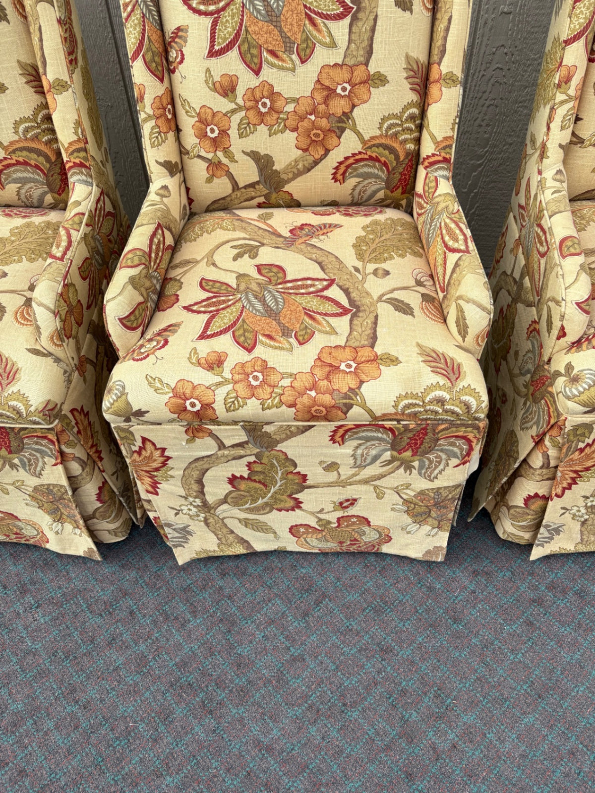 68124  Set of 6 Highland House Upholstered Dining Chairs, Floral Pattern
