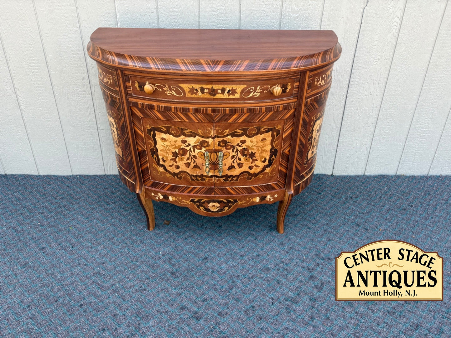 67887 Exquisite Inlaid Demilune Chest with Floral Marquetry