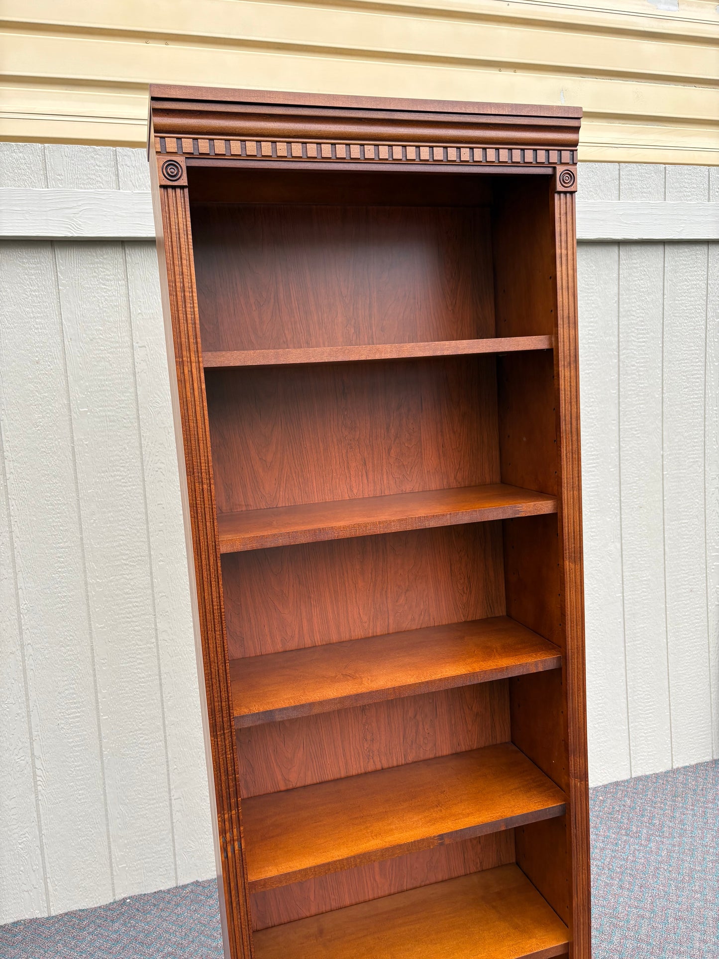 67735 Elegant Maple Bookcase with Decorative Trim and Five Shelves