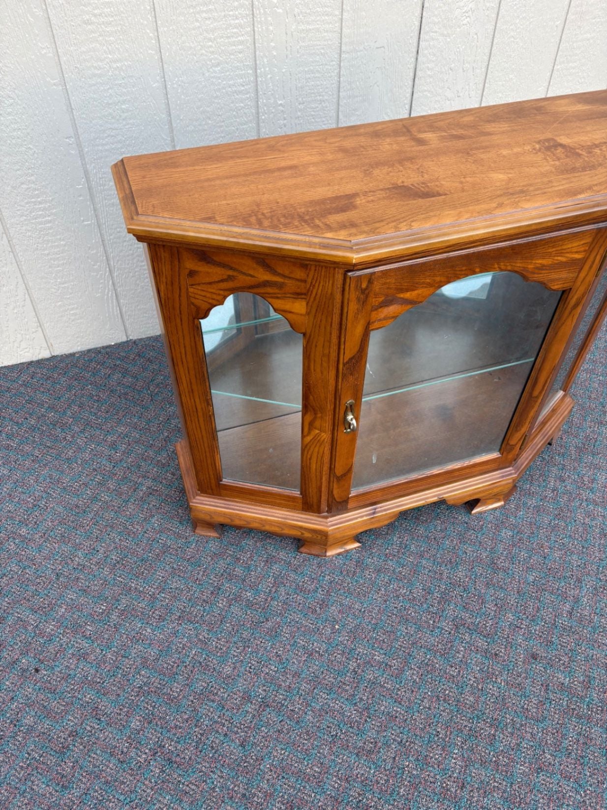 67654 Vintage Oak Curio Credenza with Glass Doors and Shelves