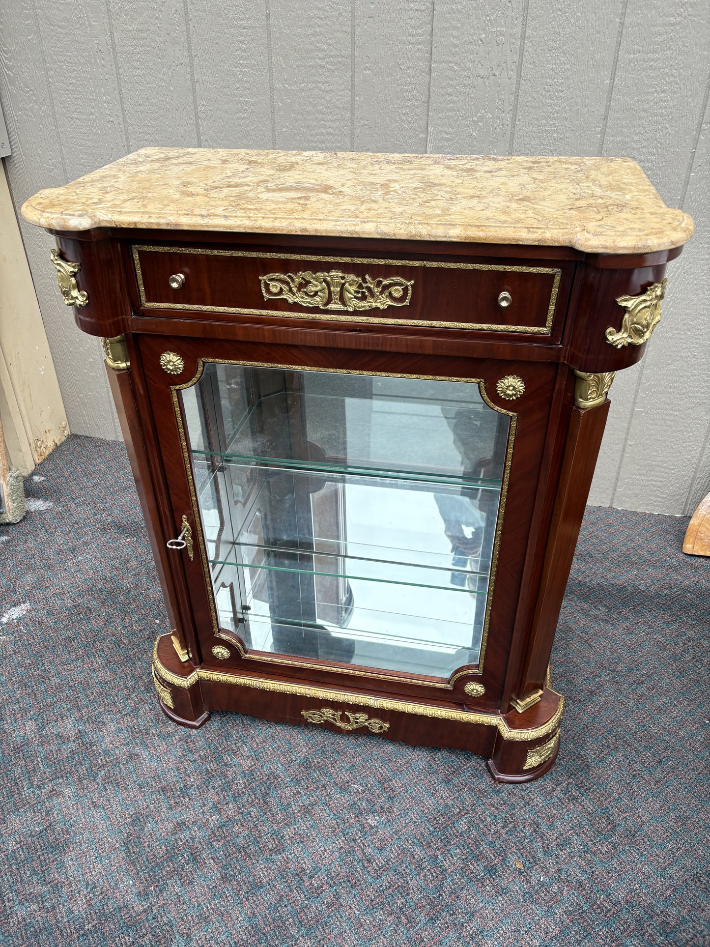 Elegant Louis XV Style Marble Top Curio Cabinet