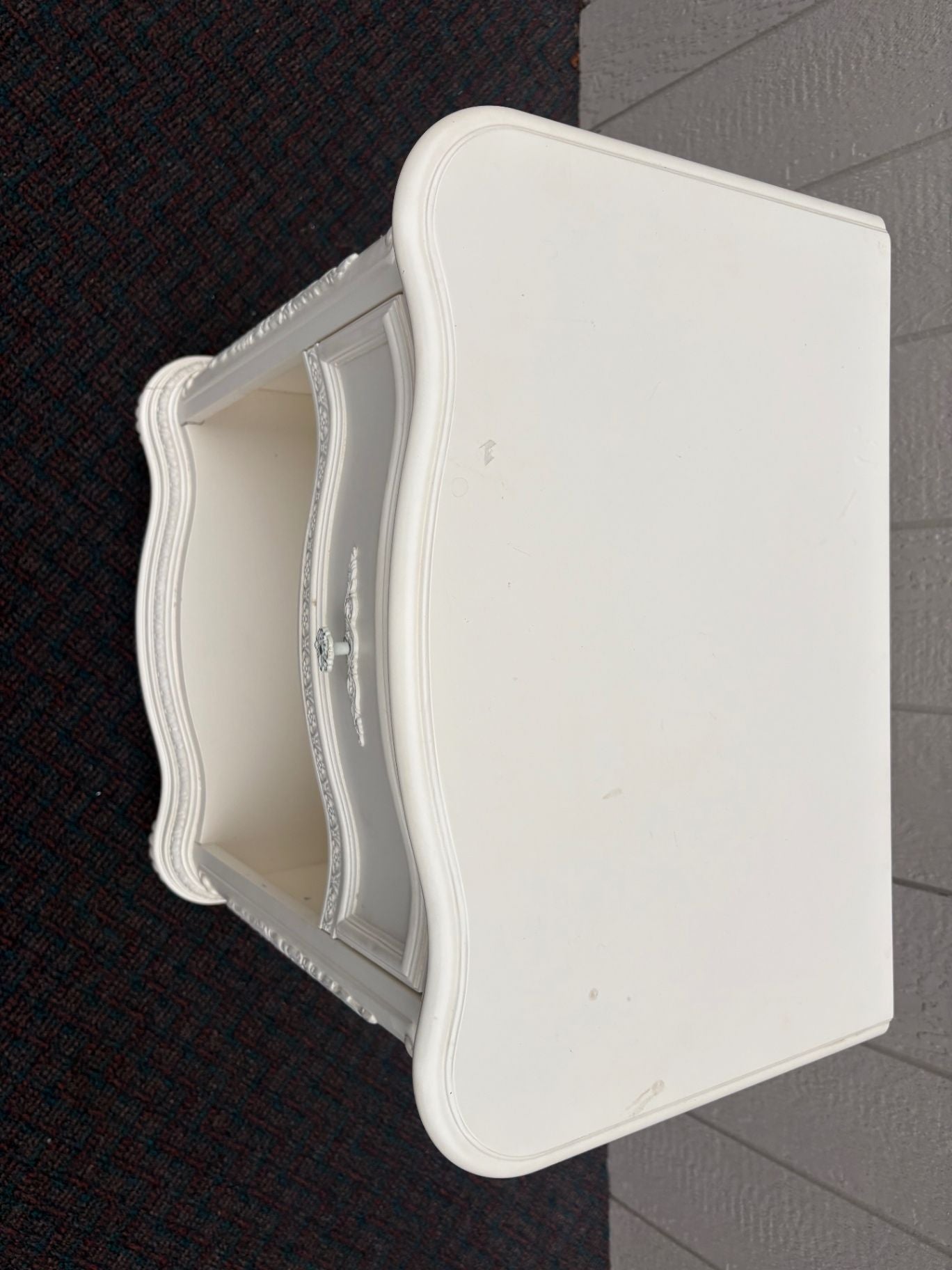 67552 French Provincial White Nightstand with Carved Details