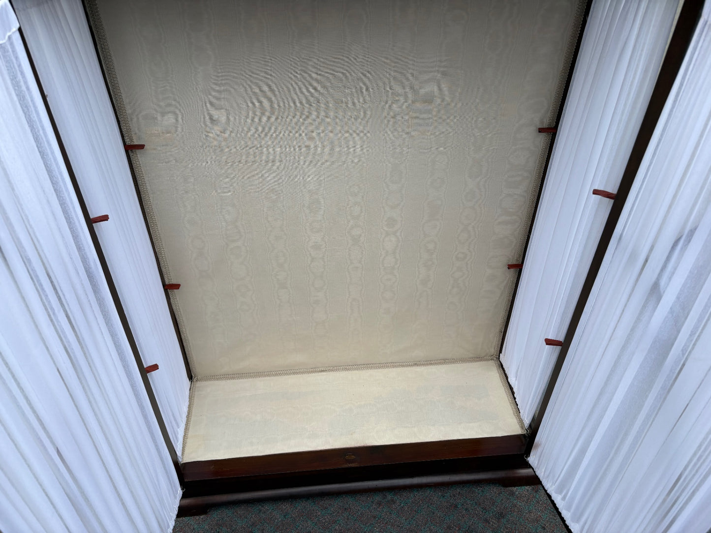 67980 Art Deco Two-Door Bookcase with Carved Detailing and Fabric Panels