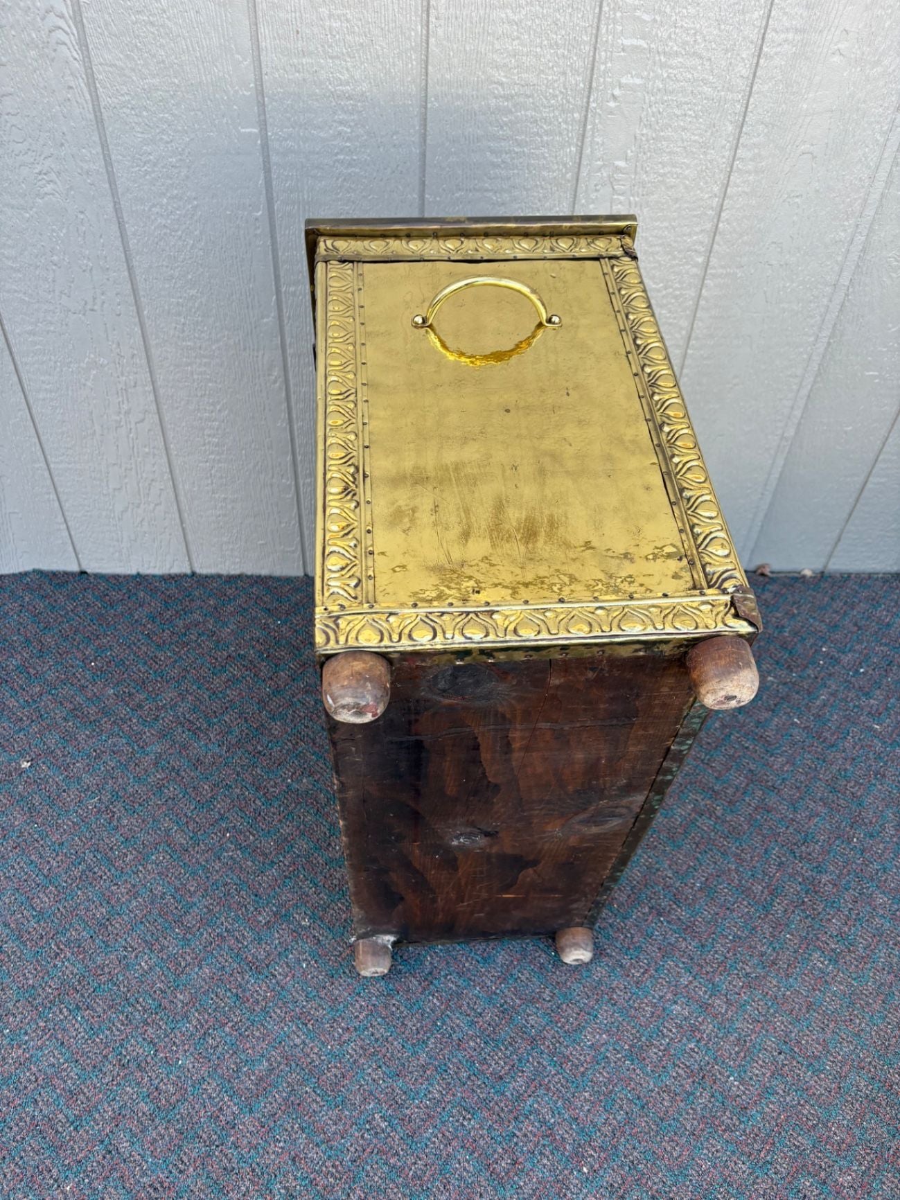 67424  Vintage Brass Trunk with Embossed Detailing