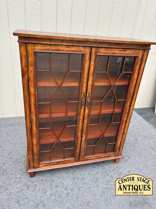 67944 Vintage Glass Front Bookcase with Geometric Pane Design