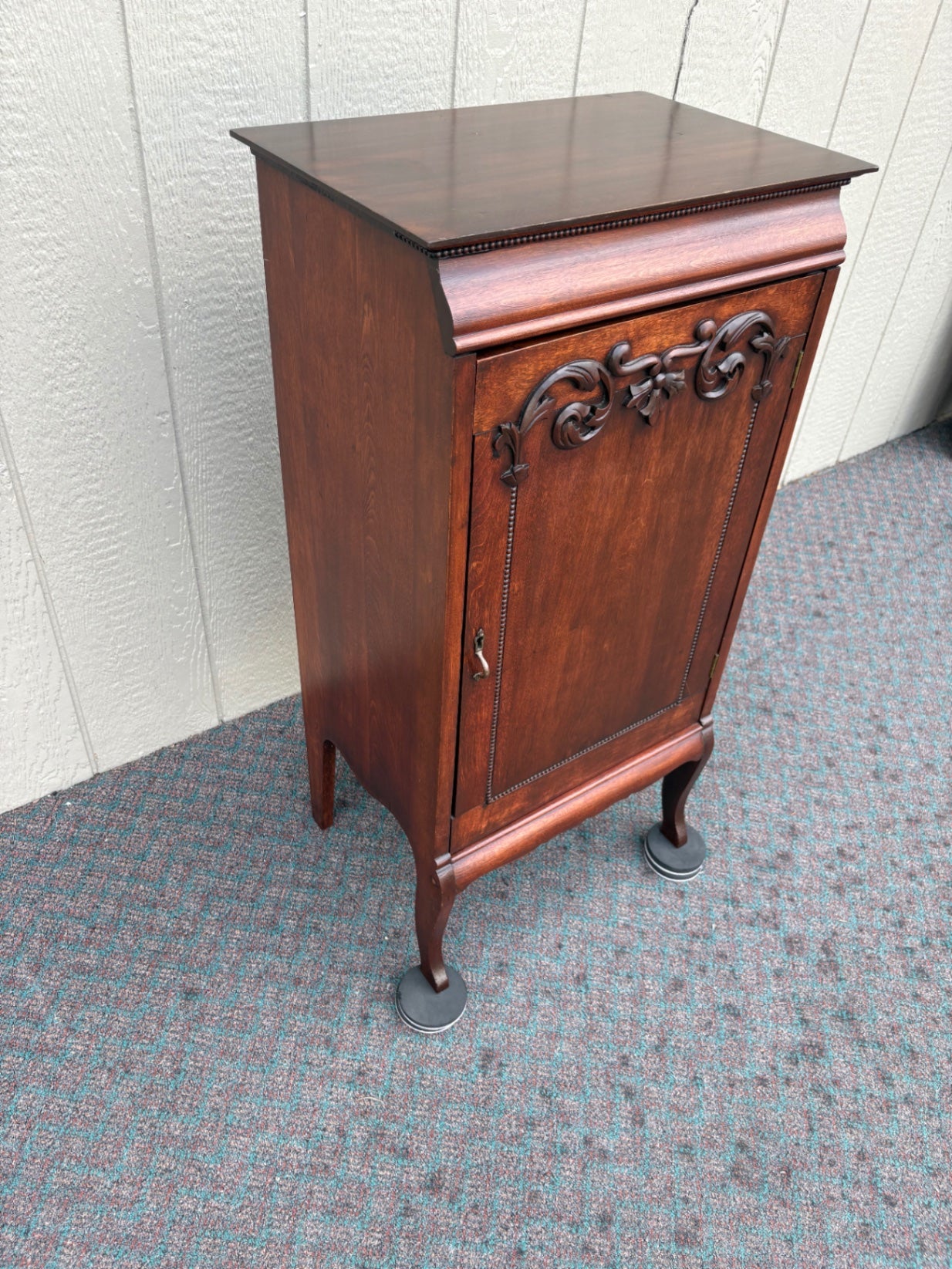 Antique Mahogany Sheet Music Cabinet with Carved Details