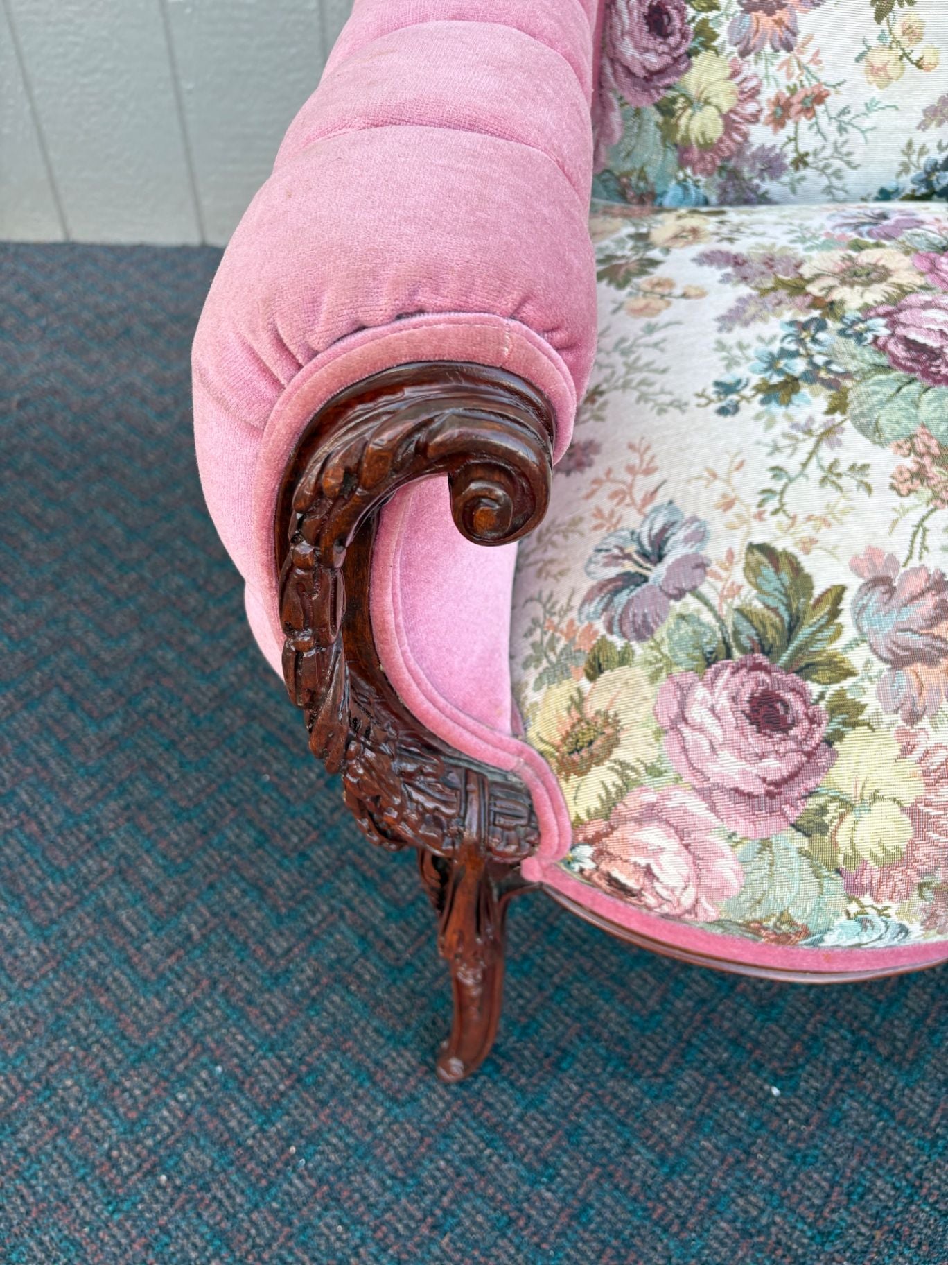 67494  Pair of Decorator Revival Armchairs with Floral Upholstery Seat 20"H