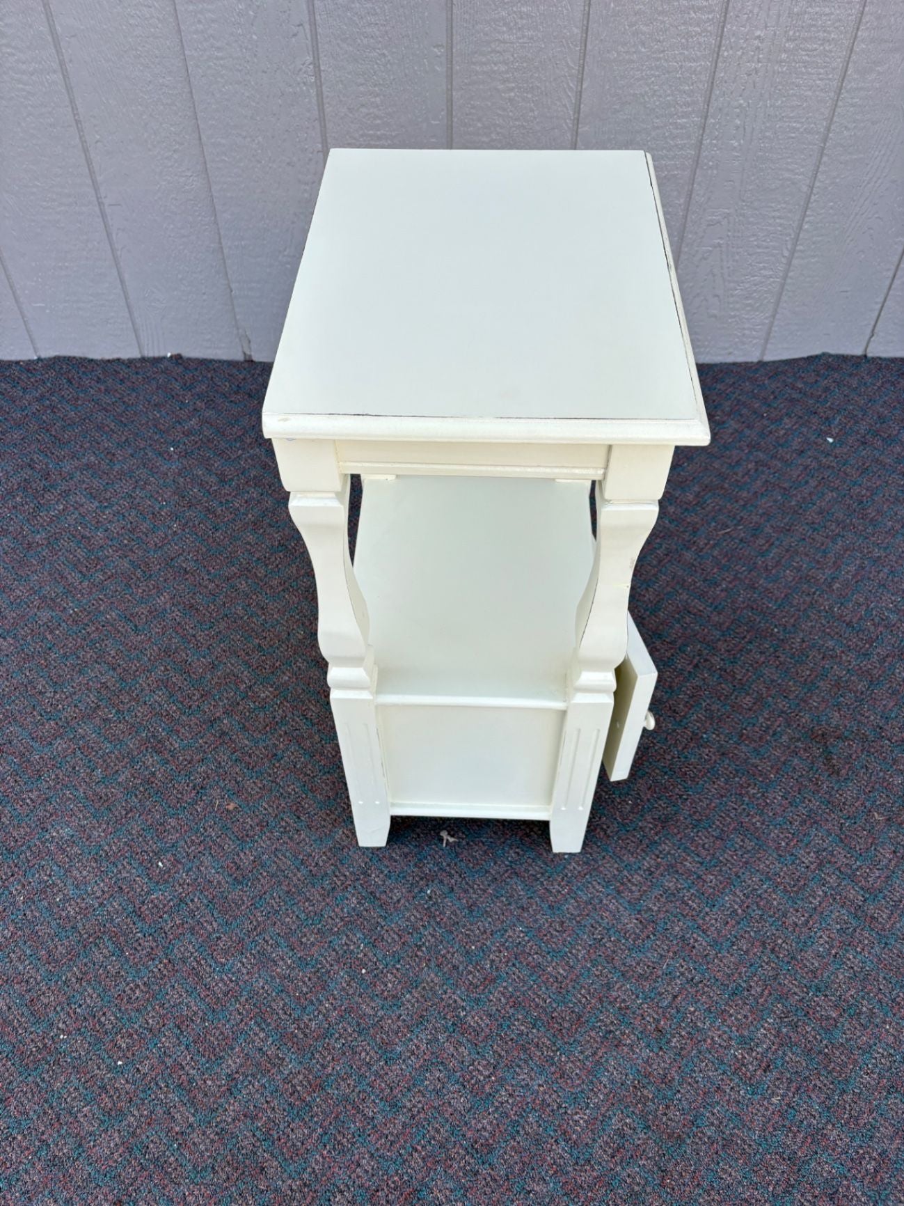 67428 Vintage White Painted Nightstand with Turned Legs