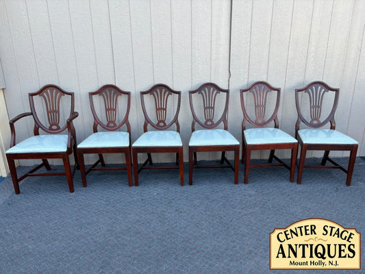 Set of 6 Hepplewhite Shield Back Dining Chairs in Mahogany