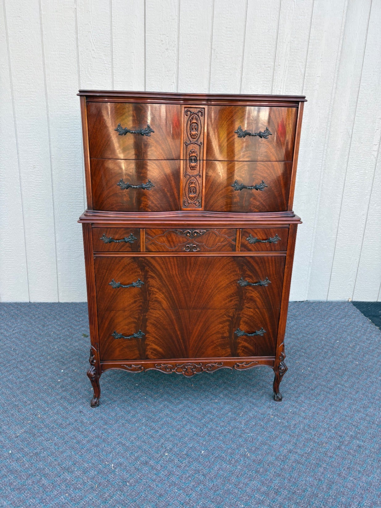 67791 Antique 8-Piece Flame Mahogany Bedroom Set with Mirrors