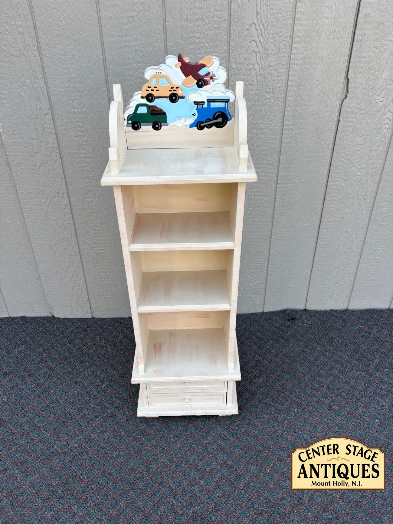 67601  Children's Bookcase with Hand-Painted Transportation Motif